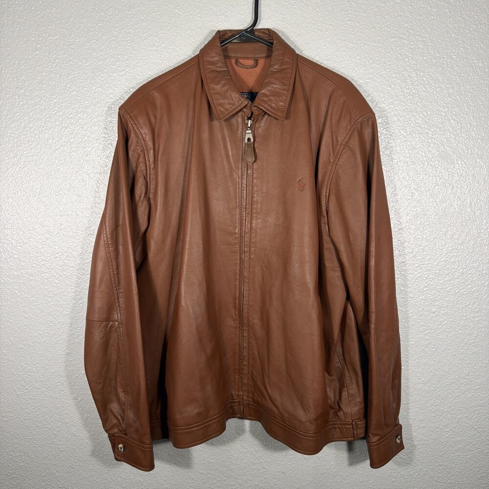 Polo Ralph Lauren Y2K Mens L Flight Aviator Moto Vtg 90's Jacket Brown Leather